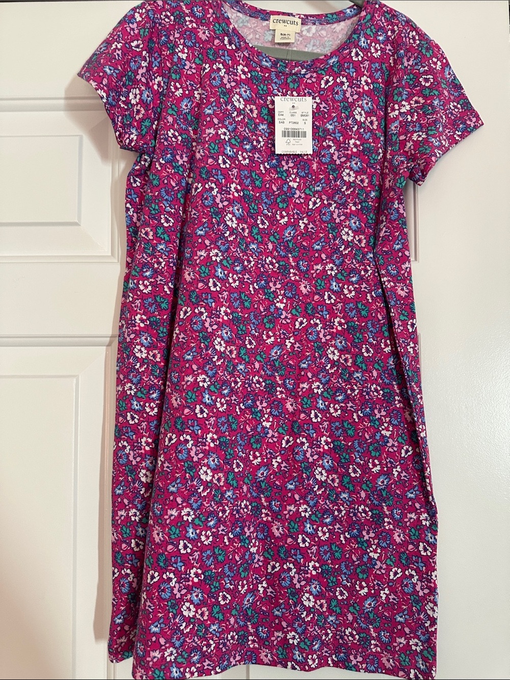 Crewcuts Floral Short-Sleeve Dress in Magenta and Teal
